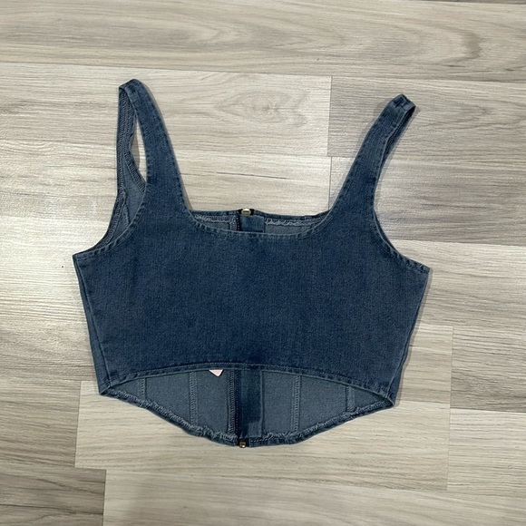 SHEIN MOD Dark Washed Zip Up Denim Top Size Small NWT - Picture 3 of 7